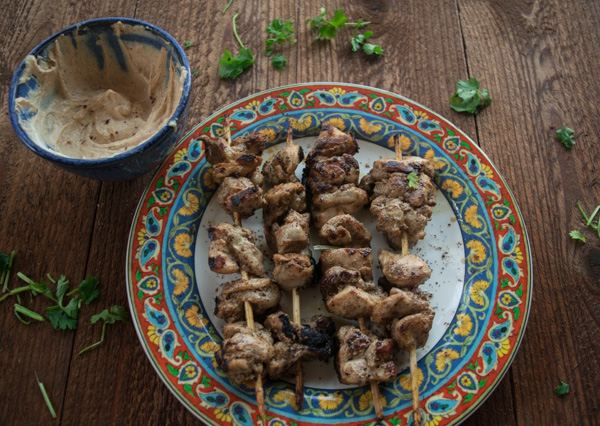 Za’atar chicken skewers with spicy tahini sauce