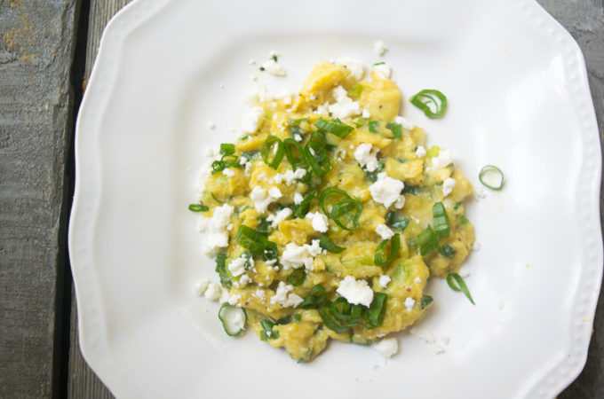 Soft scrambled eggs with green onion & chili