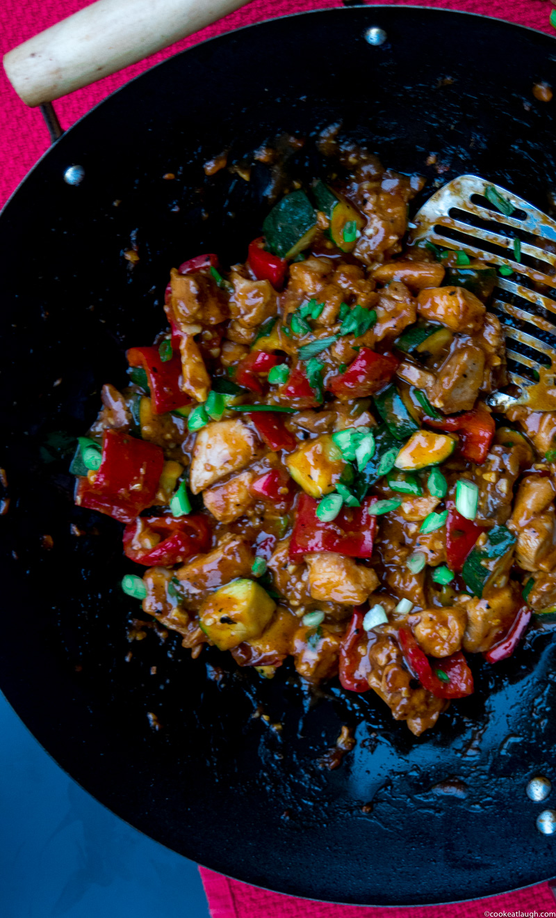Asian fusion weeknight chicken stir-fry--A perfect quick, delicious, and heatlhy weeknight chicken stir-fry! |www.cookeatlaugh.com