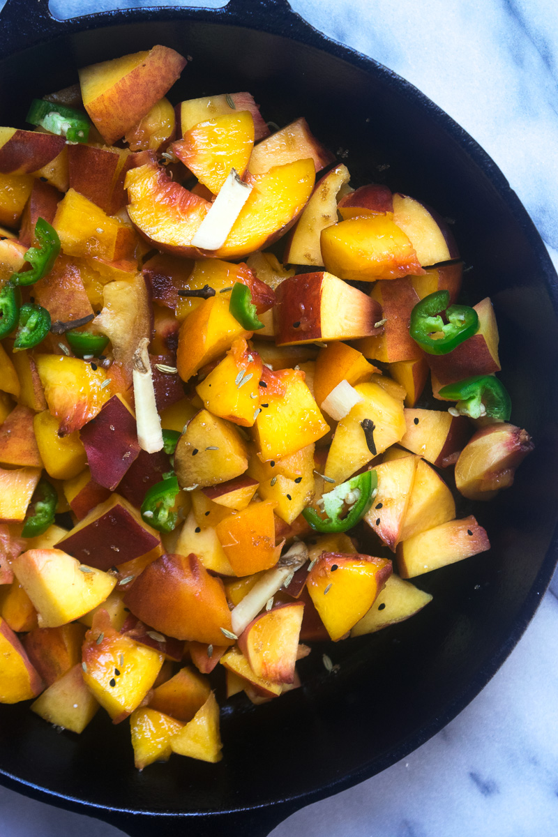 End of summer peach chutney-- a perfect combination of sweet, tangy, spicy, and savory. Great on toast, serve along with your cheese board, or slather on everything. |www.cookeatlaugh.com