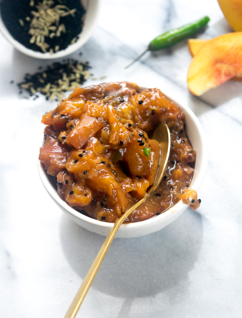 End of summer peach chutney-- a perfect combination of sweet, tangy, spicy, and savory. Great on toast, serve along with your cheese board, or slather on everything. |www.cookeatlaugh.com