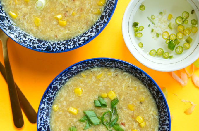 Indo Chinese sweet corn soup with chili vinegar