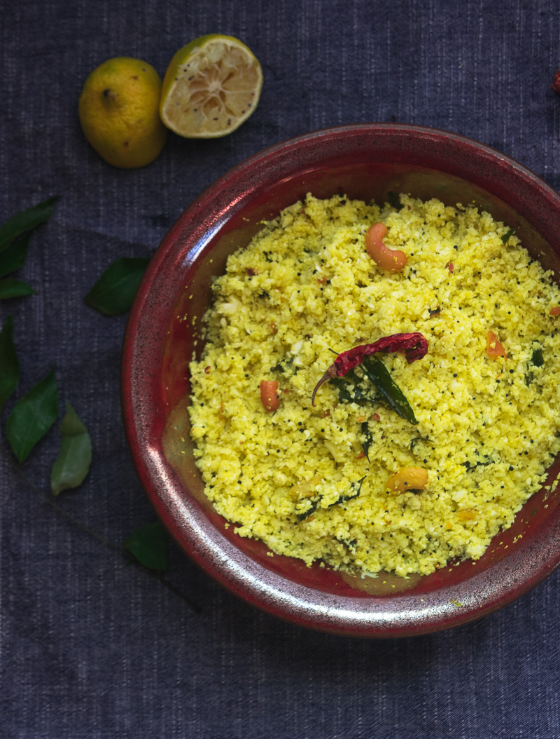 Quick 10-minute lemon cauliflower rice--Riced cauliflower tossed with aromatic Indian spices, so good you won't miss the rice! |www.cookeatlaugh.com