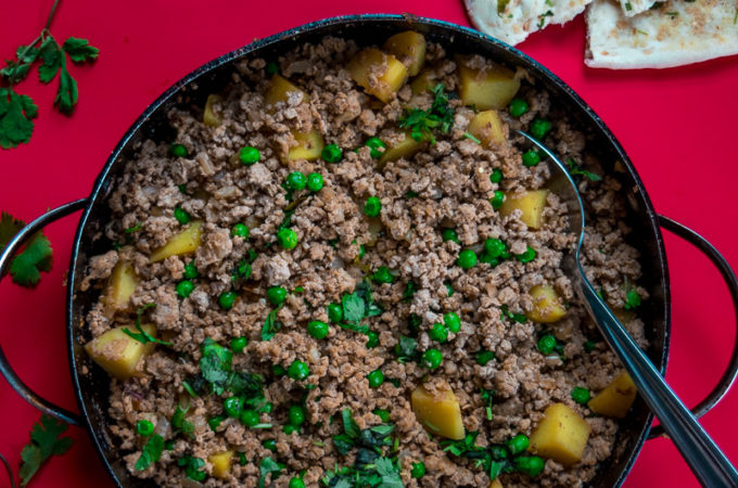 Aloo keema (Spiced ground turkey with potatoes & peas)