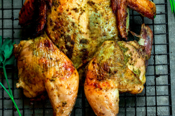 Green masala spiced roast chicken