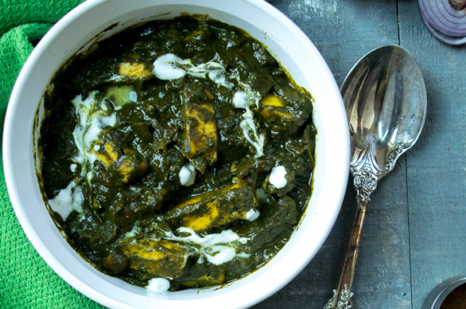 Palak paneer (spinach with Indian cheese)