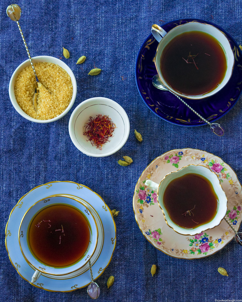 Saffron and cardamom black tea—strong black tea steeped with crushed cardamom and saffron! |www.cookeatlaugh.com--23-1