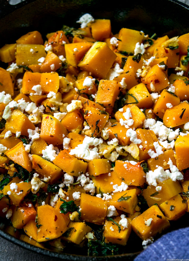 Sautéed Butternut squash with kale and feta · Cook Eat Laugh