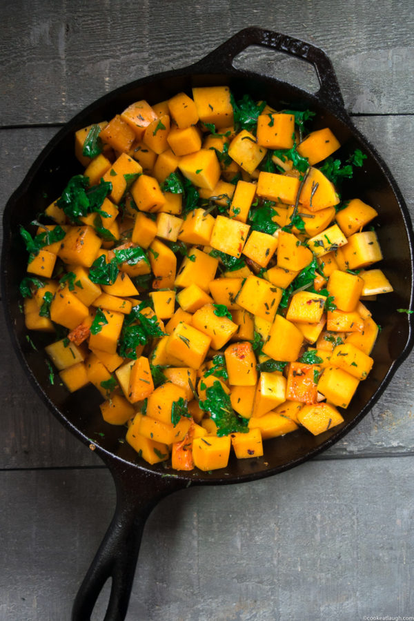 Sautéed Butternut squash with kale and feta · Cook Eat Laugh