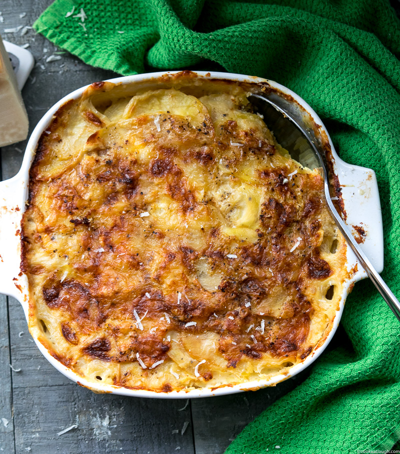 Simple and Easy potato au gratin— is a French style potato dish that is rich, creamy, and delicious. A perfect make ahead side for the holidays. |www.cookeatlaugh.com--4