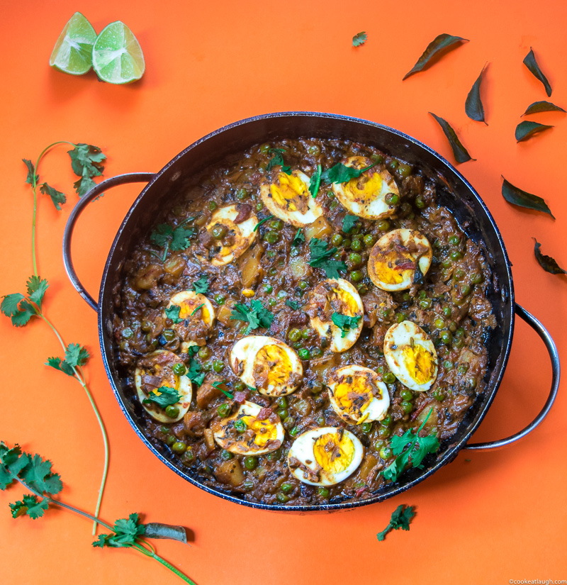 Goan coconut egg curry! Is a dish from coastal Indian state Goa. Made with coconut milk, curry leaves, hard boiled eggs, potato, peas, lime juice and spices. A perfect hearty winter meal.-9