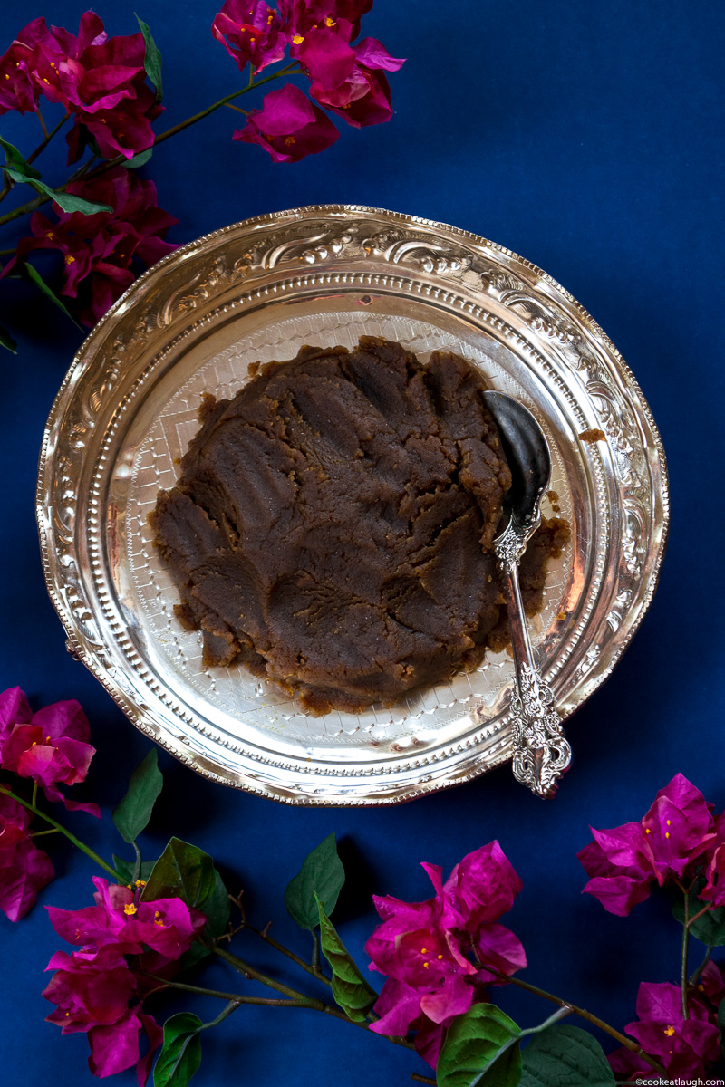 Grandma’s atta ka halwa (Wheat flour halwa)! is a type of pudding made with equal parts of ghee, sugar, and wheat flour. It’s rich, decadent, and easy to make. |www.cookeatlaugh.com-9