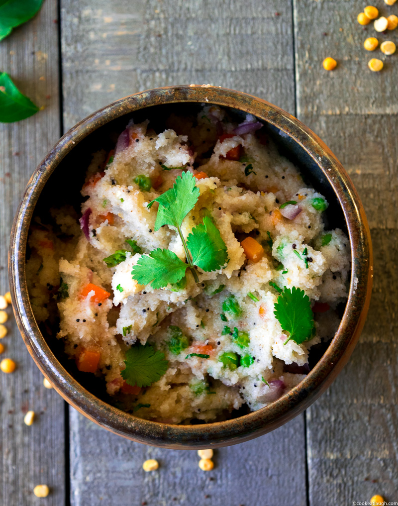 Upma (savory semolina porridge)-a delicious, nutritious, vegetarian, and vegan breakfast that can be made in 20 minutes.| www.cookeatlaugh.com-6