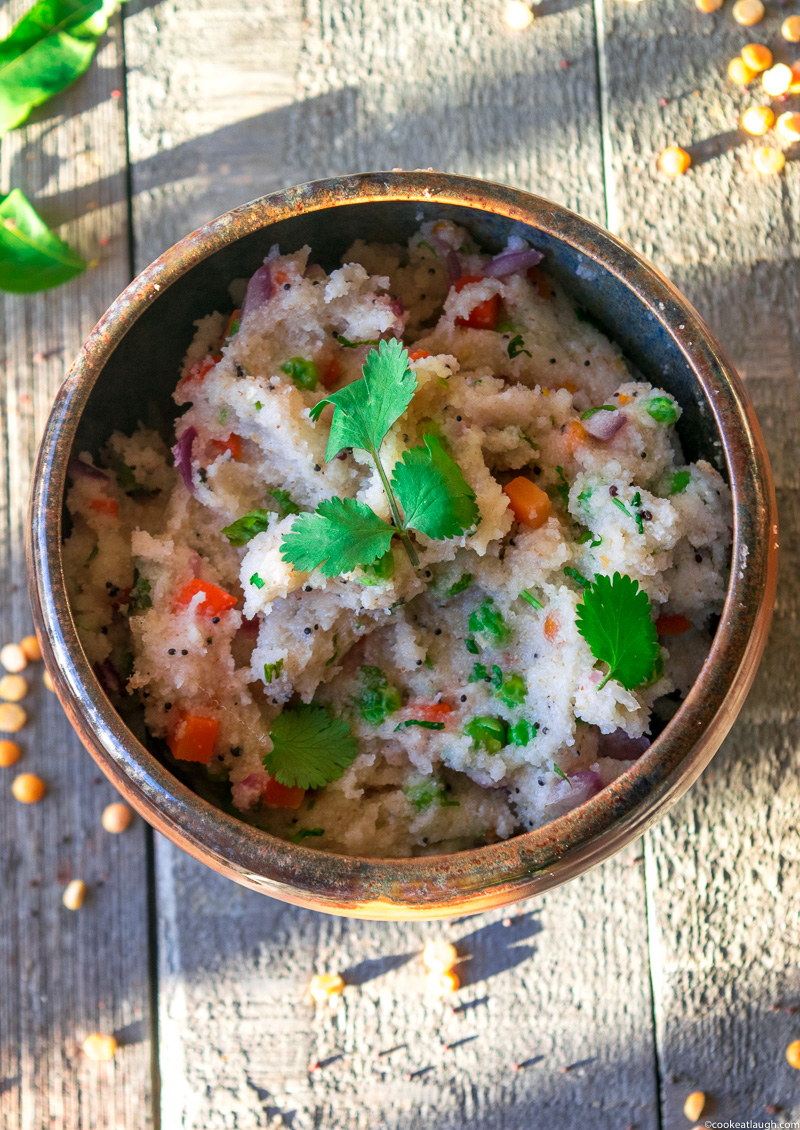 Upma (savory semolina porridge)-a delicious, nutritious, vegetarian, and vegan breakfast that can be made in 20 minutes.| www.cookeatlaugh.com-8