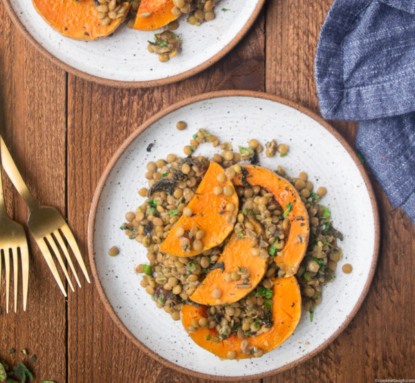 Roasted Butternut Squash with lentils, dates and fresh herbs