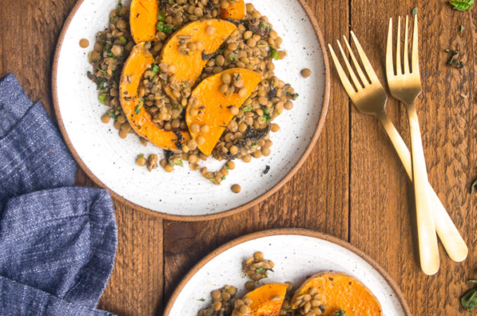 Roasted Butternut Squash with lentils, dates and fresh herbs