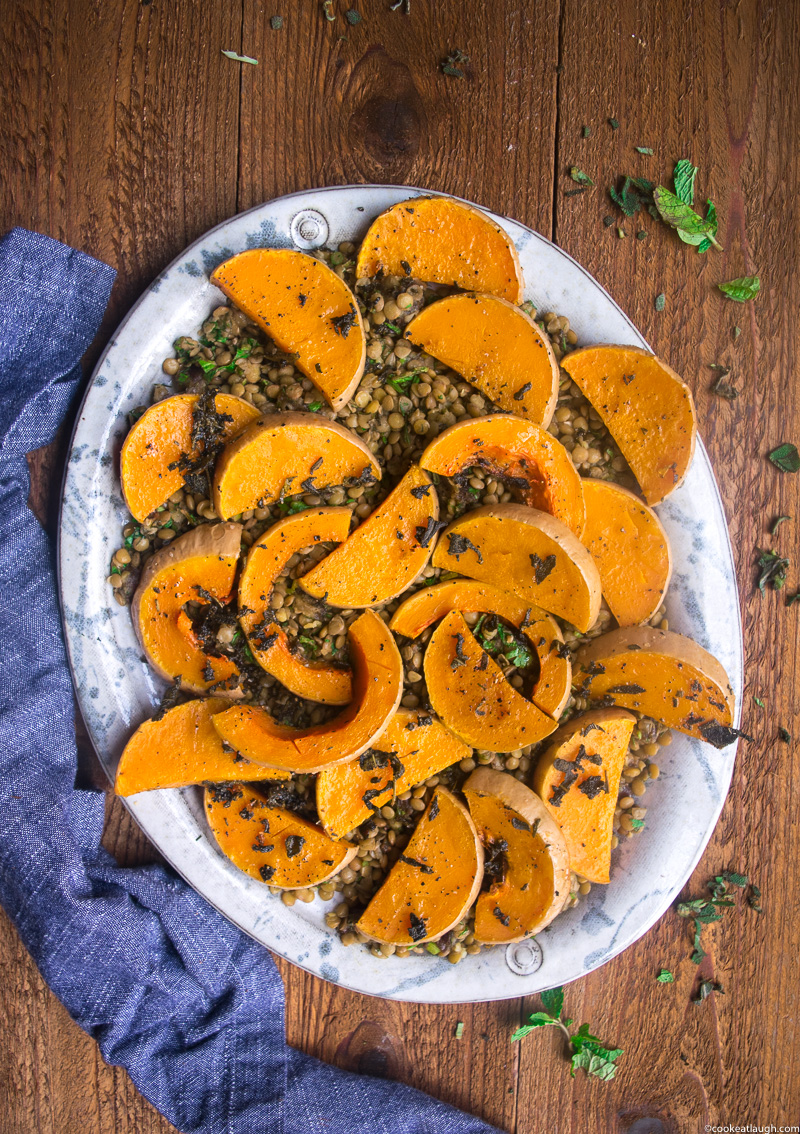 Roasted Butternut Squash with lentils, dates and fresh herbs-4