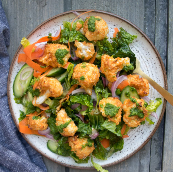 Tandoori Cauliflower Salad with pickled onions and cilantro dressing 